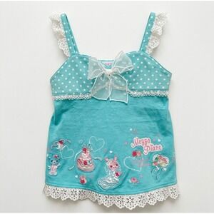 Mezzo Piano Turquoise Polka Dot Lace Camisole Kawaii Bunny Embroidery
